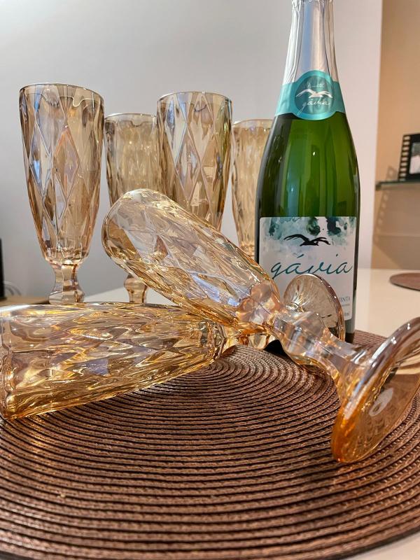 Jogo 6 Taças De Vidro Champagne Espumante Diamond Âmbar - Taça de